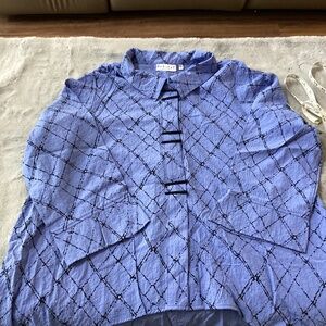 EUC Habitat lilac with black pattern oversize button up shirt size medium